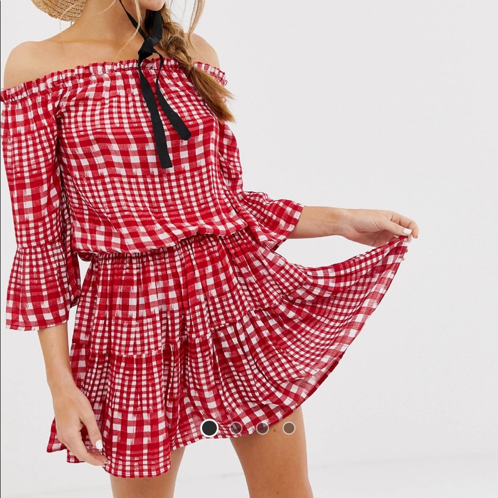 ASOS off the shoulder gingham dress
